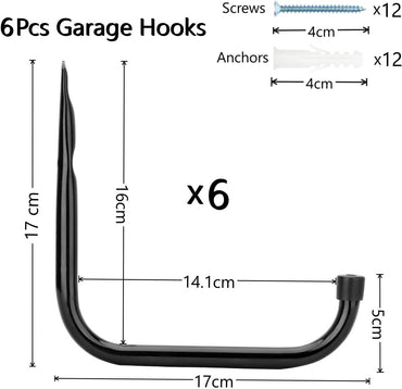 Heavy-Duty Steel Garage Wall Hooks 17cm J-Shaped Storage Hangers