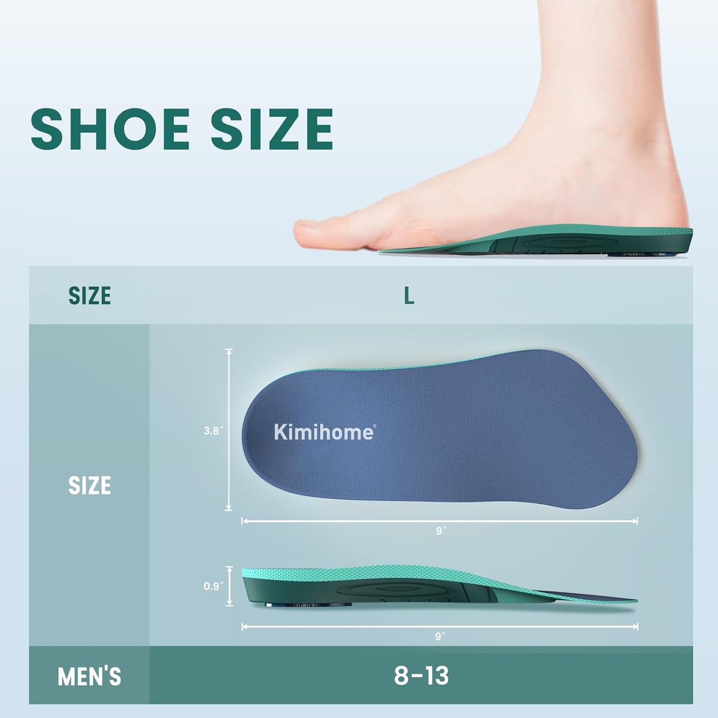 Kimihome 3/4 Length Plantar Fasciitis Insoles for Men