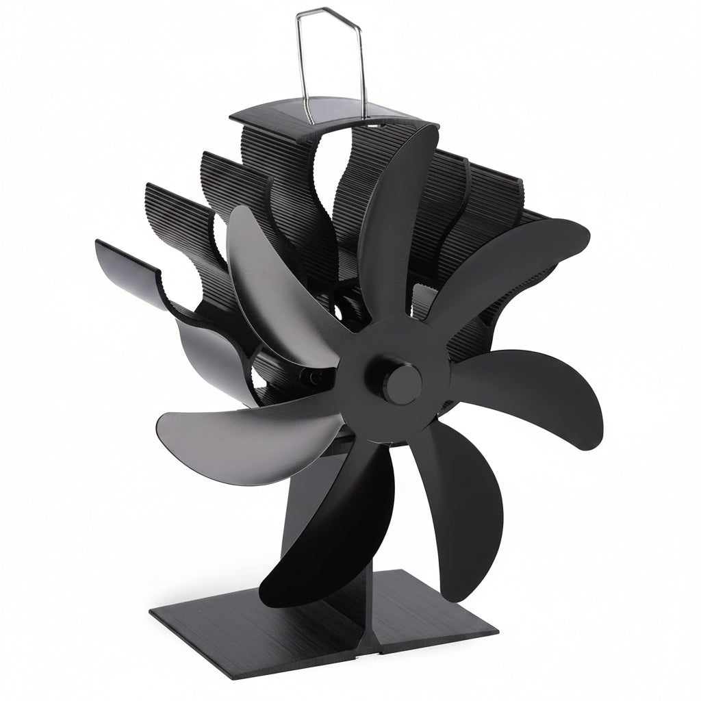 BUICXJKZ 7-Blade Heat Powered Log Burner Fan Silent Wood Stove Circulation Black