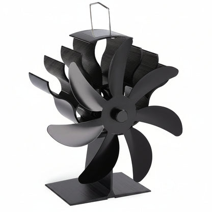 BUICXJKZ 7-Blade Heat Powered Log Burner Fan Silent Wood Stove Circulation Black