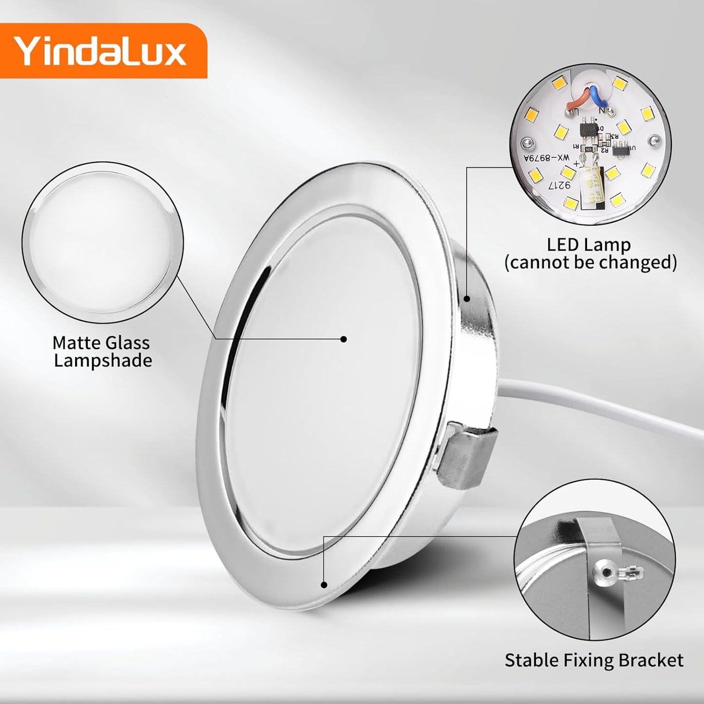 YindaLux Ultra Flat 3‑Piece Recessed LED Spotlights 15mm Chrome
