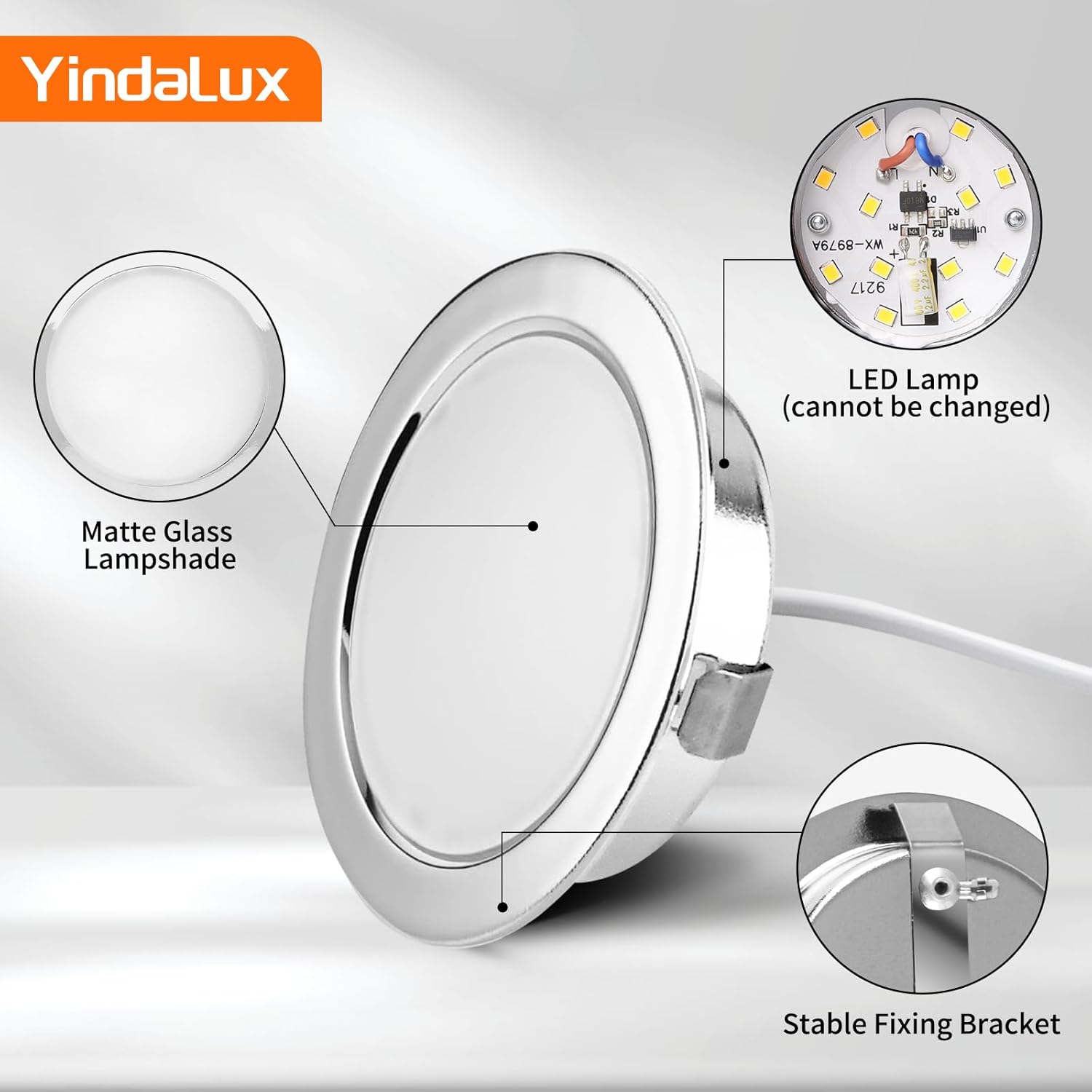 YindaLux Ultra Flat 3‑Piece Recessed LED Spotlights 15mm Chrome