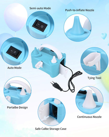 PERMUST Electric Balloon Pump 400W Portable Air Inflator for Parties Blue