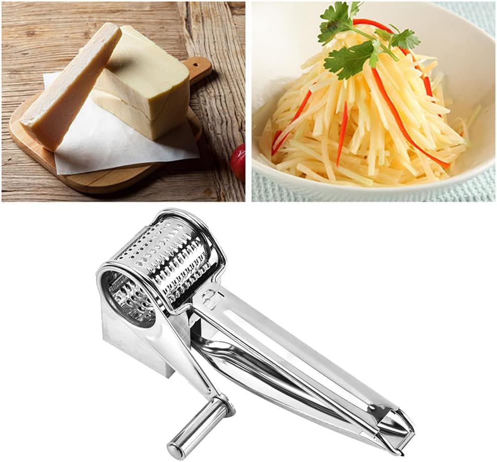 Hand-Operated Rotary Cheese Grater with Stainless Steel Drum - Perfect for Veggies