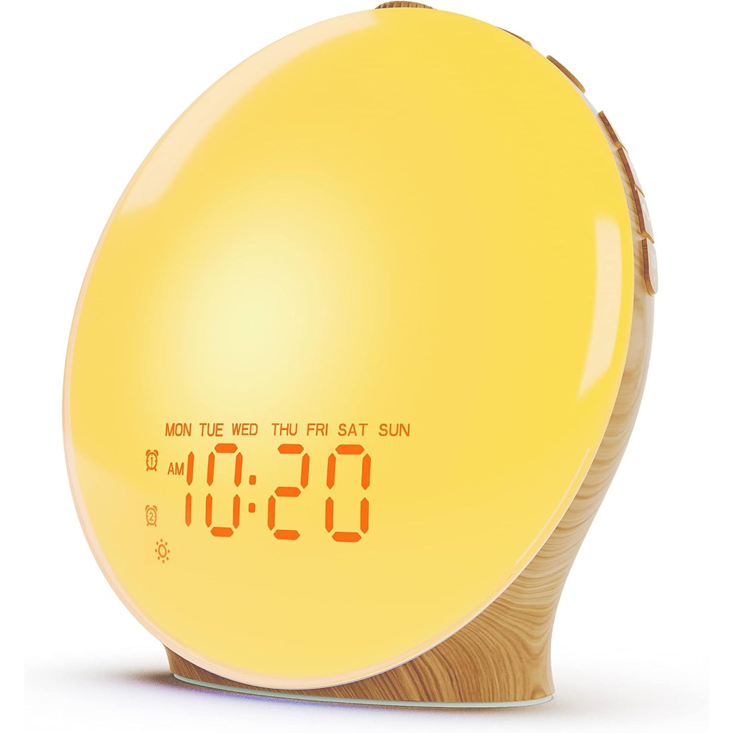 JALL Wake Up Light Sunrise Alarm Clock for Kids, Heavy Sleepers, Bedroom, White Noise Sound Machine with 17 Night Lights, 25 Soothing Sounds, Bluetooth Speaker, Dual Alarms, FM Radio, Wood Grain