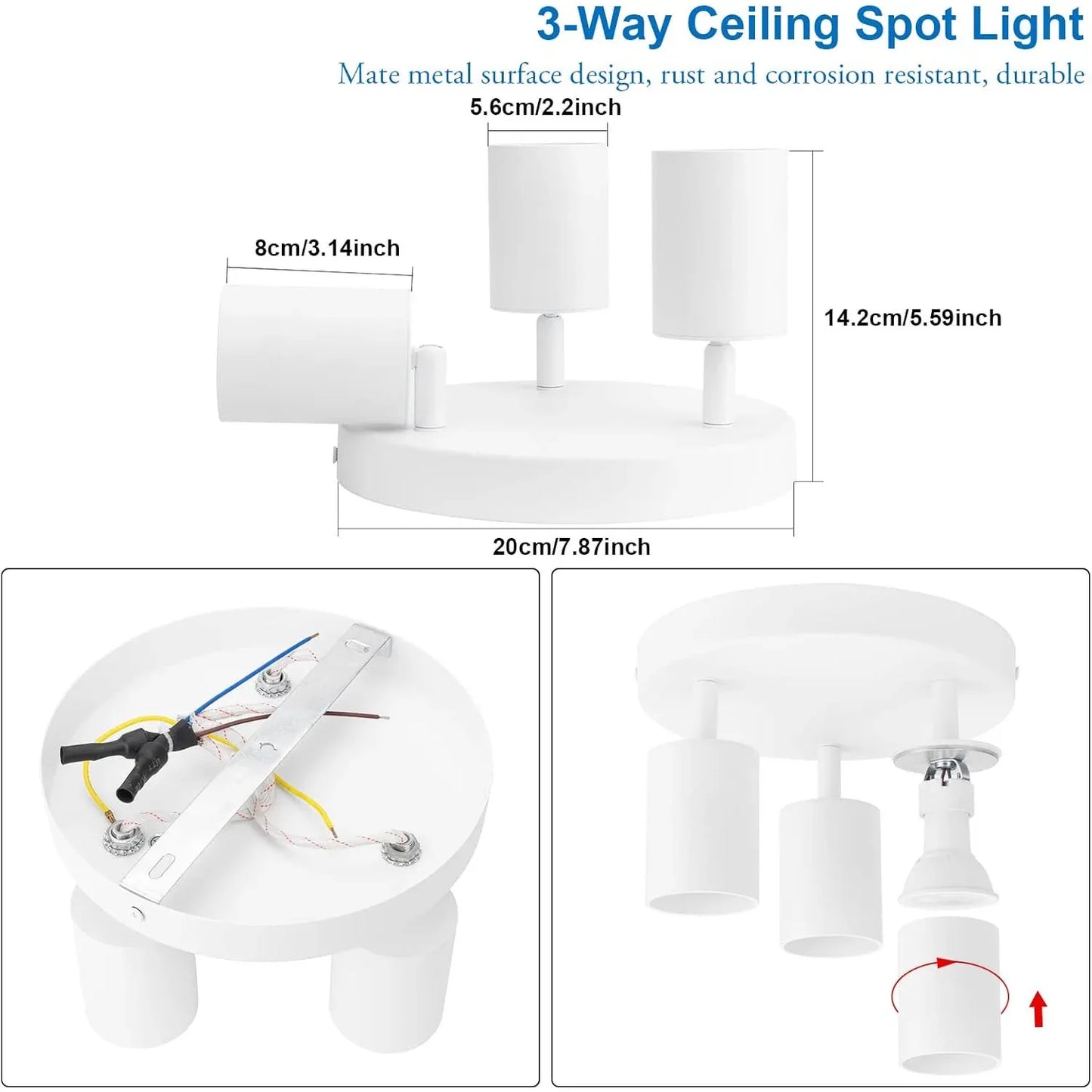 Klighten 3‑Bulb White GU10 Ceiling Spotlight – Swivel & Rotatable - Gomix Brands Outlet