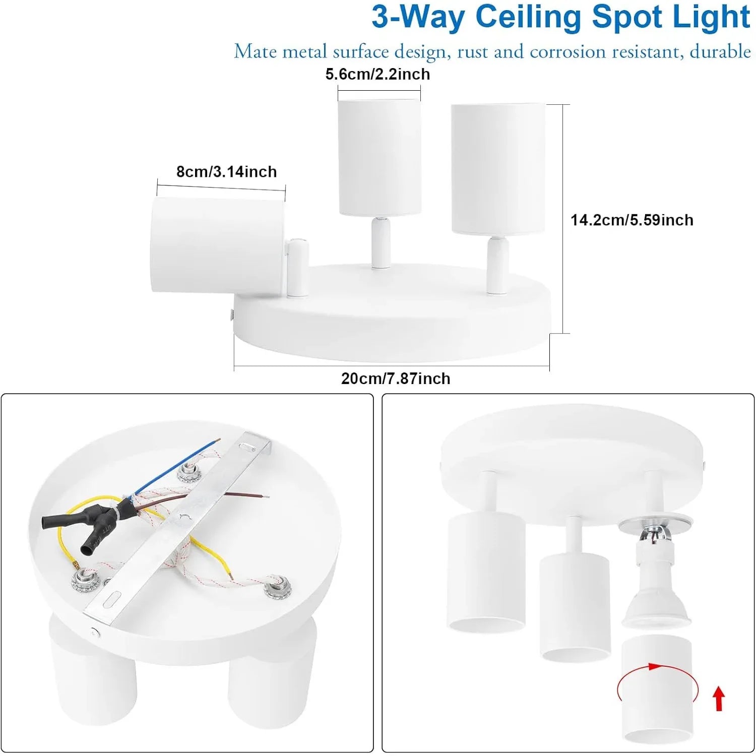 Klighten 3‑Bulb White GU10 Ceiling Spotlight – Swivel & Rotatable - Gomix Brands Outlet