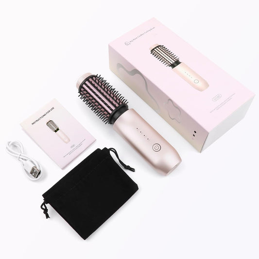 iTayga Cordless Portable Curling Iron Brush with 7000mAh Battery, Pink