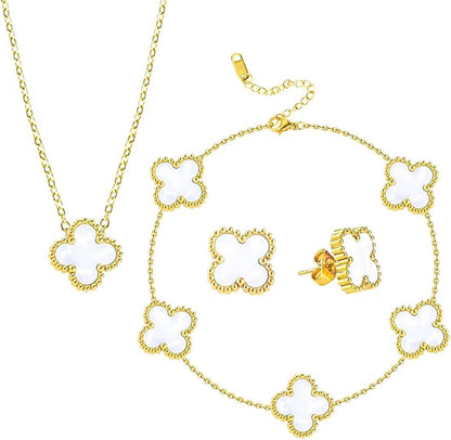 Lucky Four-Leaf Clover Bracelet Set: Elegant Gold-Plated Jewelry Gift for Her