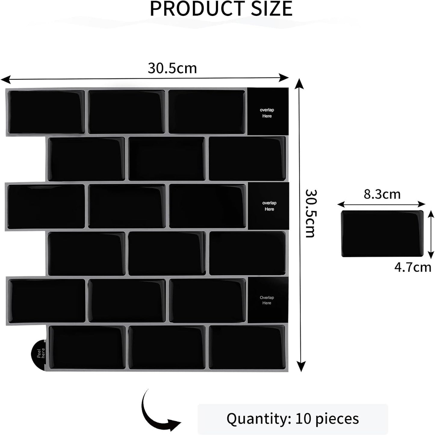 SWAWIS 3D Self Adhesive Tile Decals Black 10 Pieces