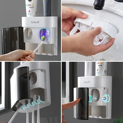 YiliYa Wall Toothbrush Holder with Dual Toothpaste Dispenser Black White