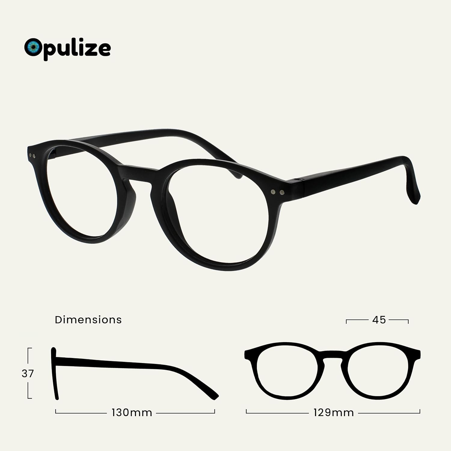 OPULIZE Zen Reading Glasses – Matt Black, +1.50 Strength, Lightweight Frame