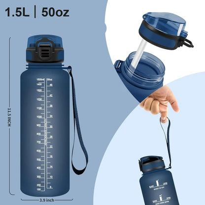 HoneyHolly 1.5L BPA-Free Frosted Navy Blue Water Bottle with Straw for Fitness & Outdoor - Gomix Brands Outlet