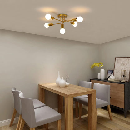 AUA Modern Gold Sputnik 5-Light Ceiling Chandelier for Living Spaces