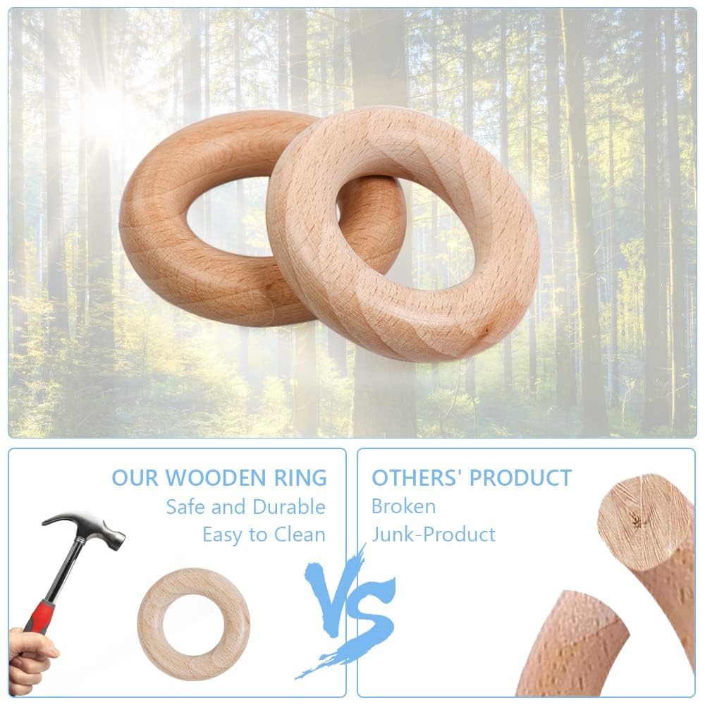 Vicloon Silicone Baby Teether Ring with Wooden Handle – Gray
