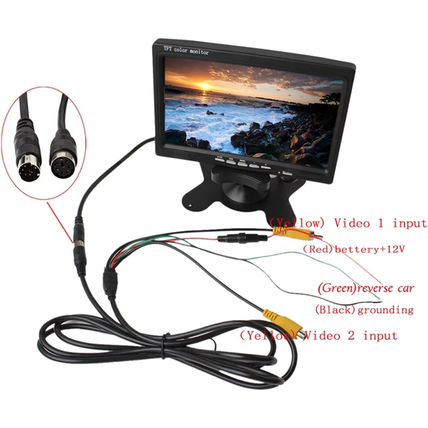 7-inch HD TFT Car Display, 1024x600, AV Input, Integrated Speaker