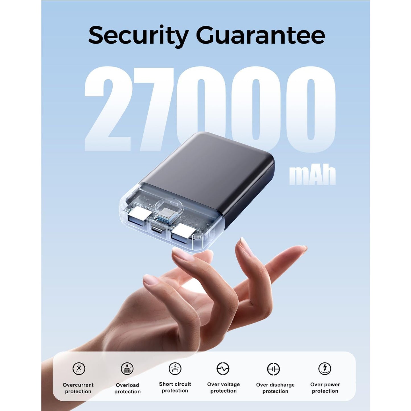 Black 27000mAh Fast Charging USB-C Power Bank with 22.5W Output