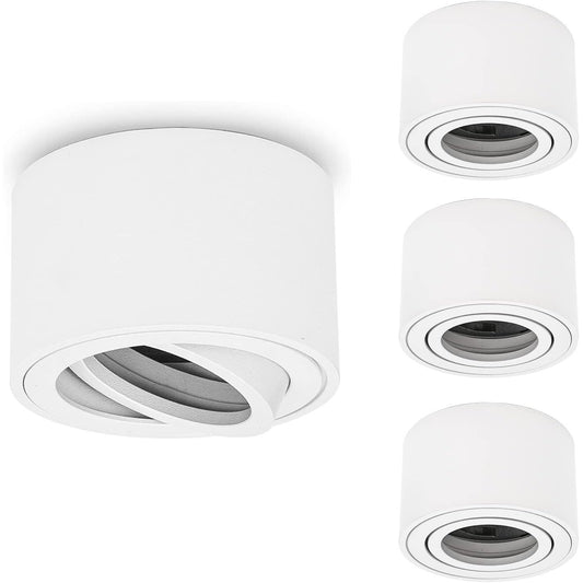 URing 4‑Pack White Surface‑Mounted Swivel Spotlights – Matte Aluminium, 80 mm Diameter, 230 V