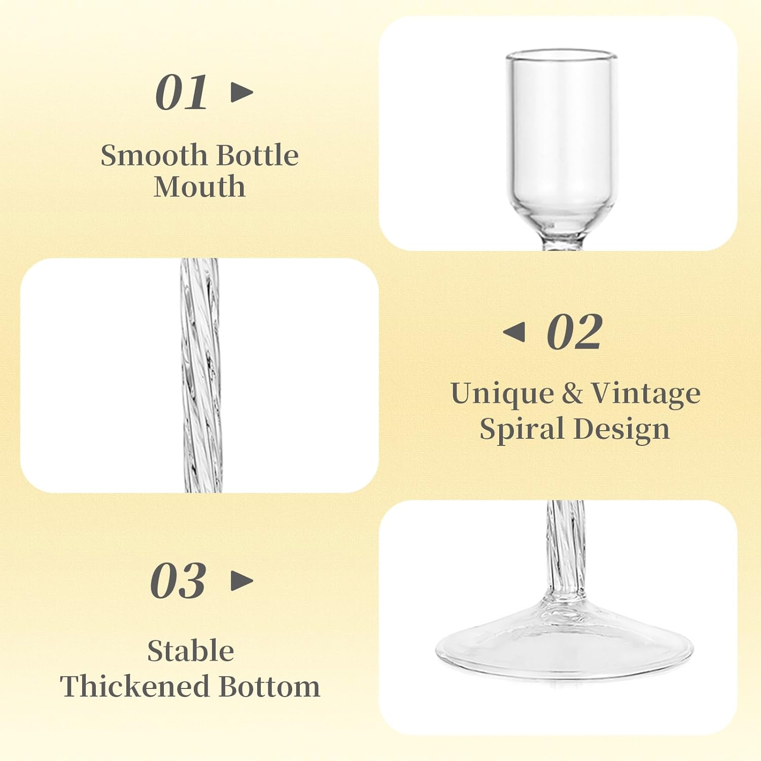 Hewory Vintage Glass Candle Holders Set – 3 Elegant Taper Stands