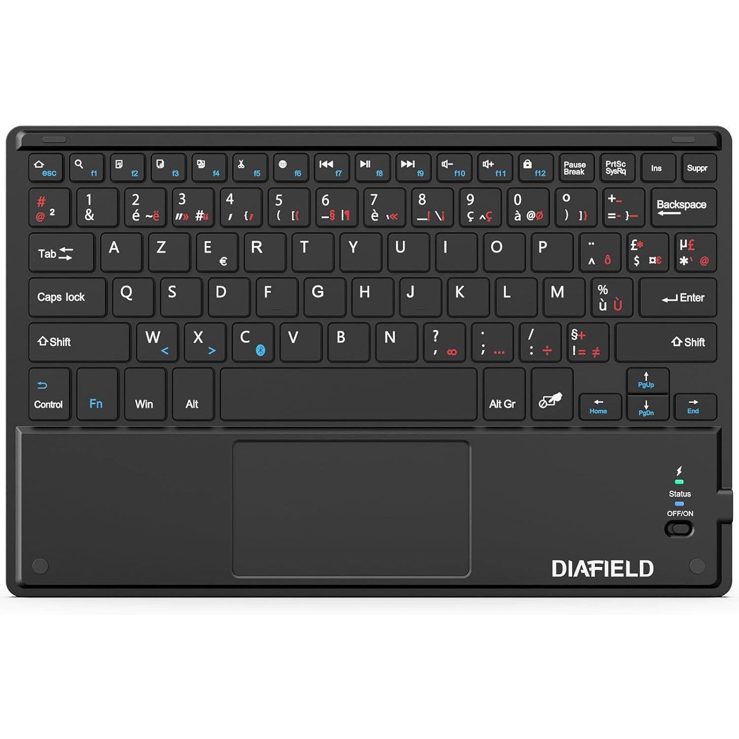 1 BY ONE Ultra-Thin Bluetooth AZERTY Keyboard with Touchpad Black ...