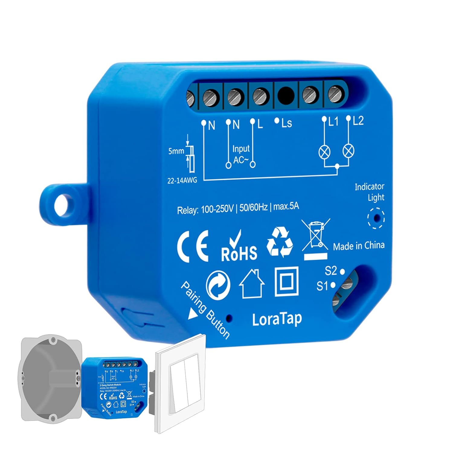 LoraTap Alexa Dual WiFi Smart Switch – 2‑Channel, 5A, 1100W