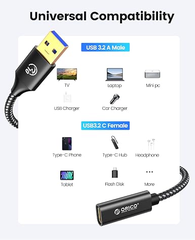 ORICO ACF31 USB-A to USB-C 3.1 Gen2 Adapter Cable PD 60W 10Gbps