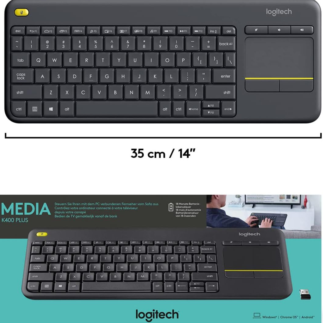 Logitech K400 Plus Wireless Keyboard with Touchpad – Arabic Layout, Black