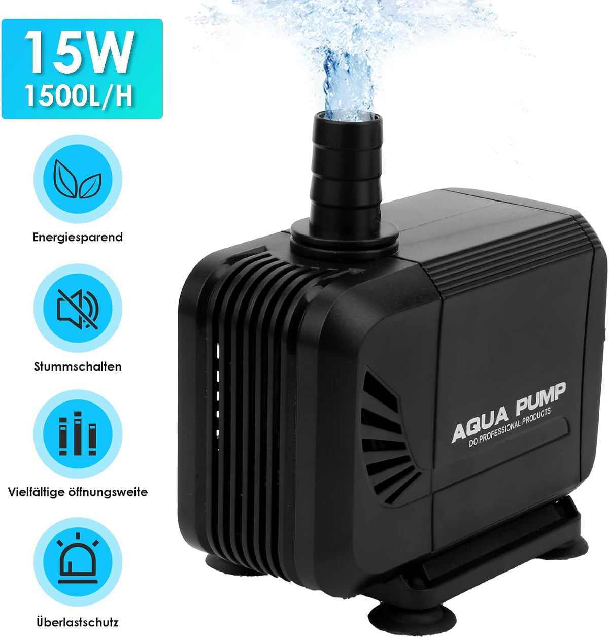 SWANEW 15W Submersible Pond Pump – 1500L/H Flow with Dual Nozzles