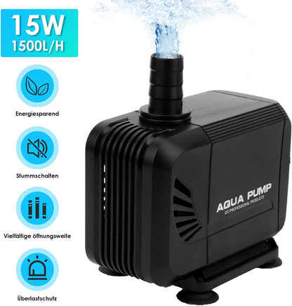 SWANEW 15W Submersible Pond Pump – 1500L/H Flow with Dual Nozzles