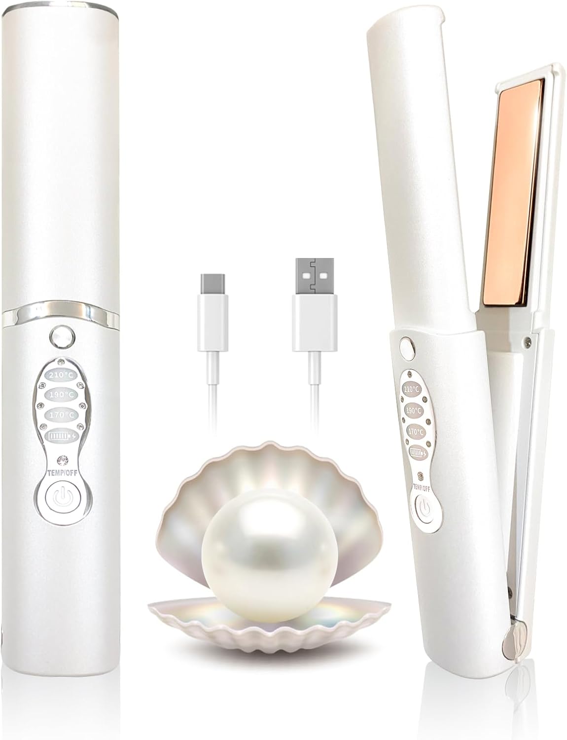 ADOBIRD White Cordless 2-in-1 Titanium Travel Flat Iron Straightener