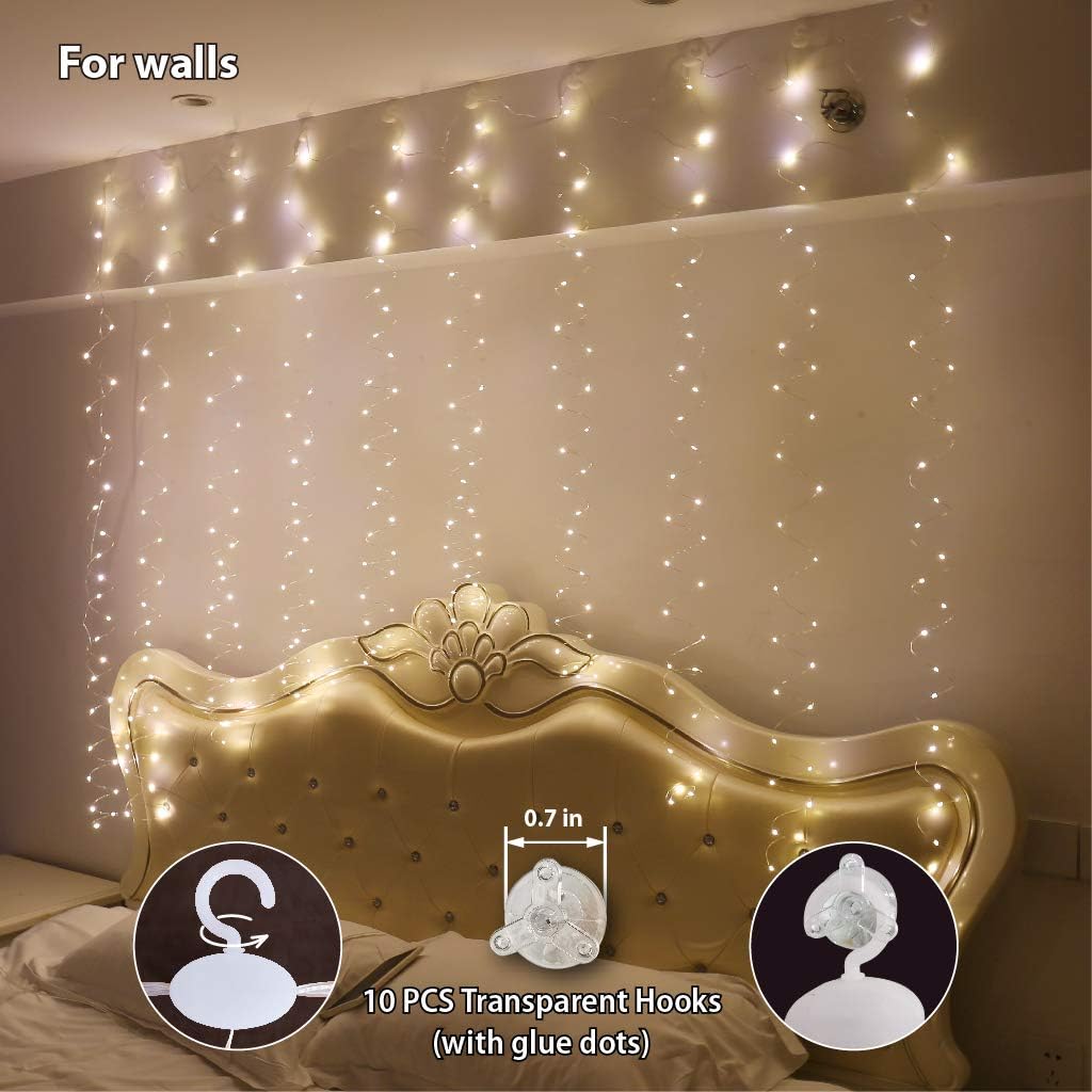Barokee 300 LED Curtain String Lights with Remote, 8 Modes, USB Powered, IP44 Waterproof, Warm White, 3 x 3 m