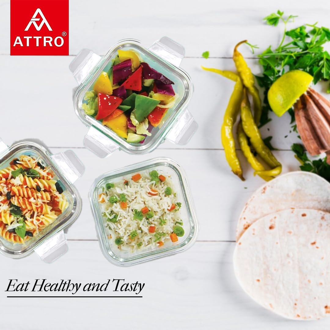 ATTRO Glassox Square Lunch Box 310ml Set of 3