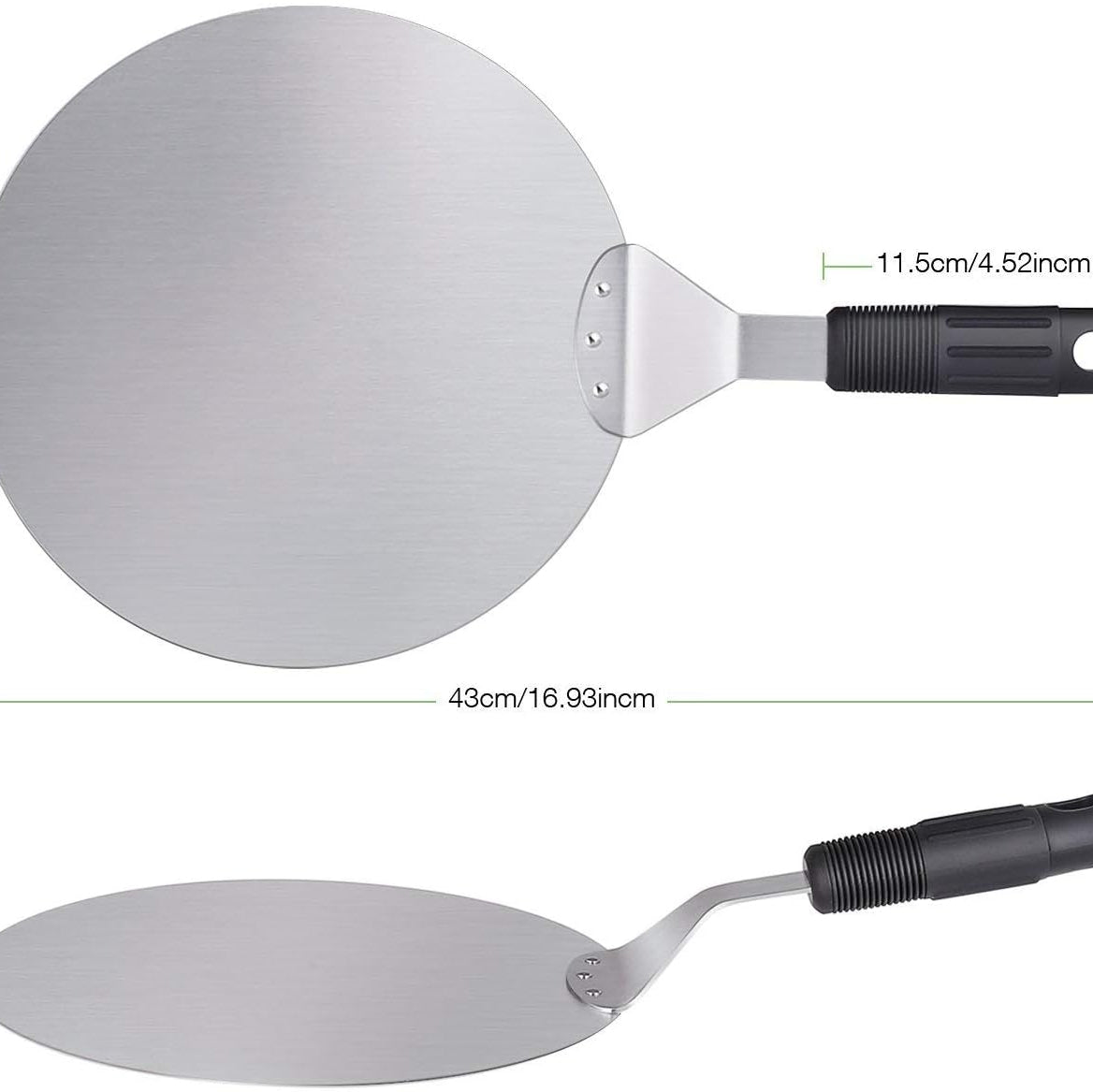 OFKPO Extra Large Stainless Steel Pizza Shovel with Wooden Handle