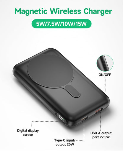 AeeKemee Magnetic Wireless Power Bank 12000mAh Black