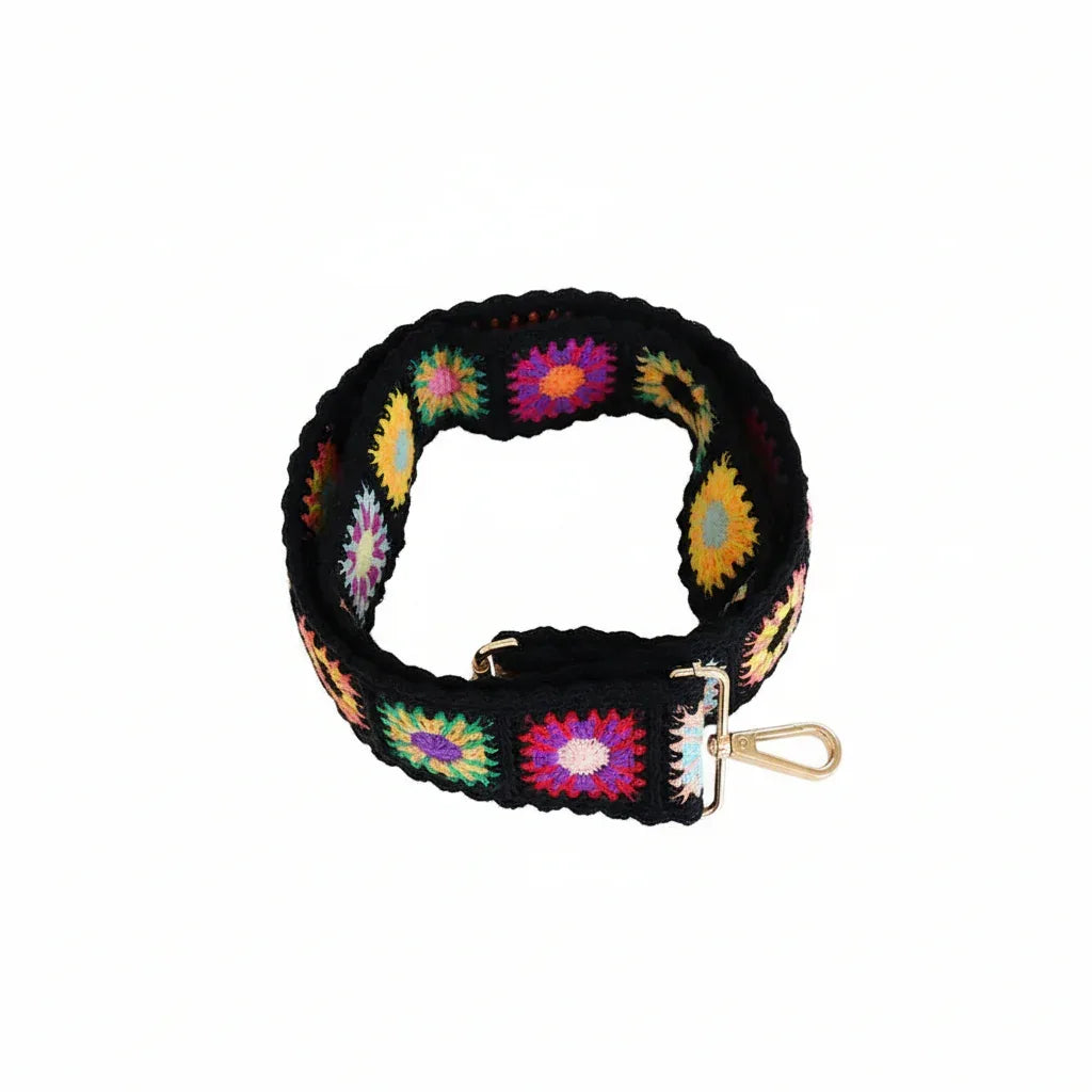 Floral Crochet Crossbody Bag Strap – Adjustable 2‑inch Wide Gold Metal (Black) - Gomix Brands Outlet