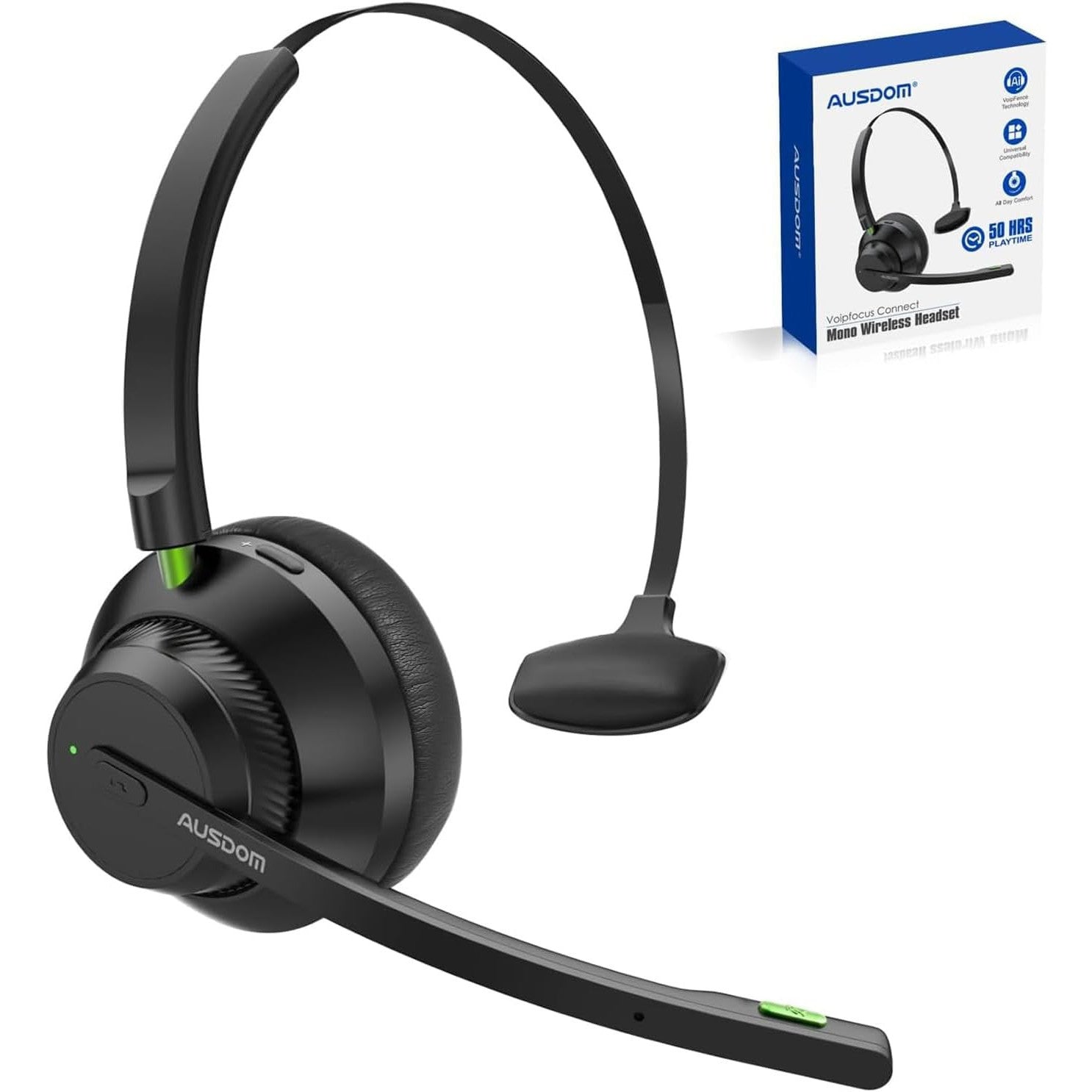 AUSDOM A2301 Trucker Bluetooth Headset with AI Noise Cancelling