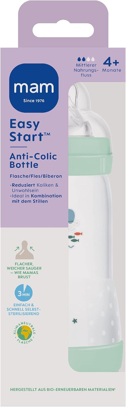MAM Easy Start Anti-Colic Baby Bottle, 11 oz, Whale Design, 4 Months+