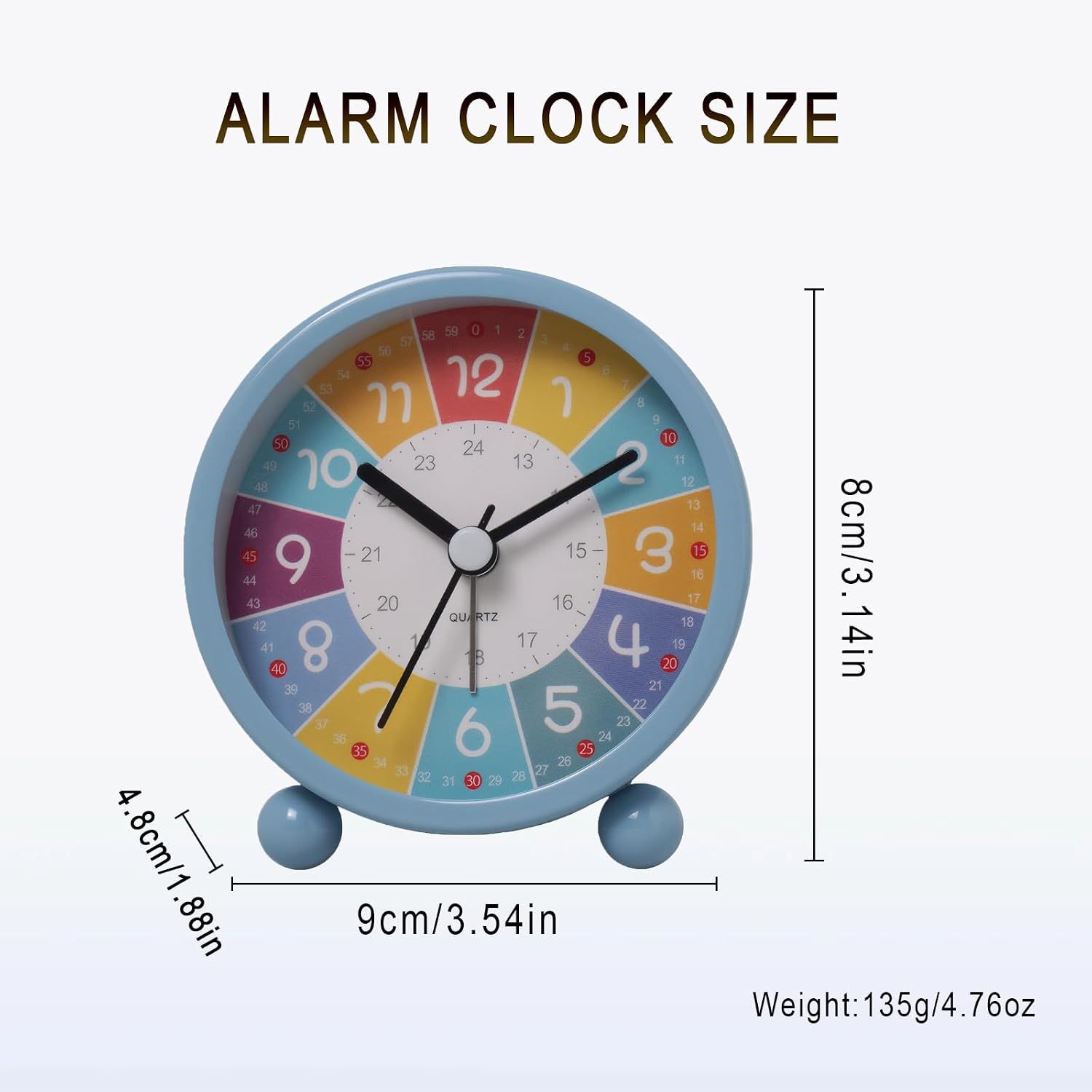 Lancoon Cute Alarm Clock with Color Coded Time Zones Digital Dial Silent Movement Metal Casing Blue