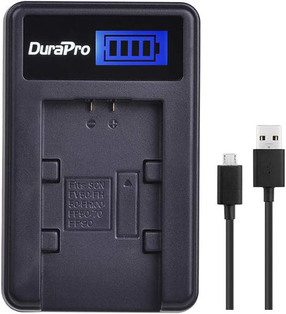 DuraPro 2-Pack 1200mAh NP-FV50 Battery with LCD USB Charger for Sony Handycam HDR-CX150E HDR-CX170 HDR-CX300