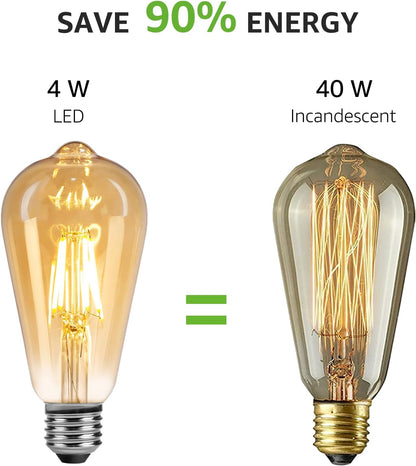 Lepro ST64 E27 LED Vintage Light Bulbs 4.8W 470lm Warm White 2500K Retro Amber Glass Non-Dimmable Pack of 6
