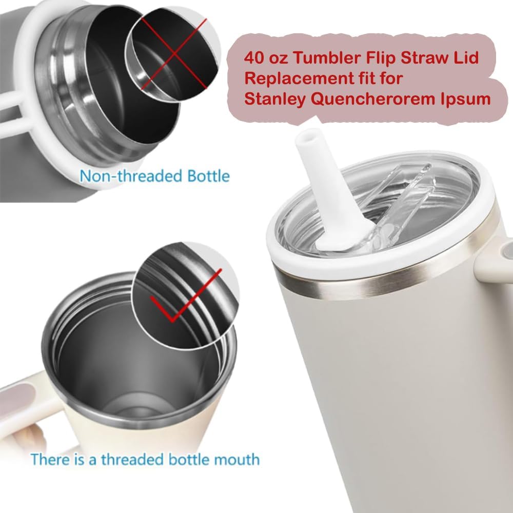 2-Pack White Flip Straw Lid for 40oz Stanley Quencher