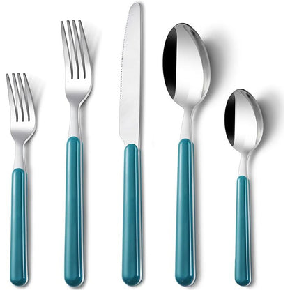 BEWOS 60 Piece Cutlery Set for 12 People, Blue Handles, Machine-Dishwasher Safe
