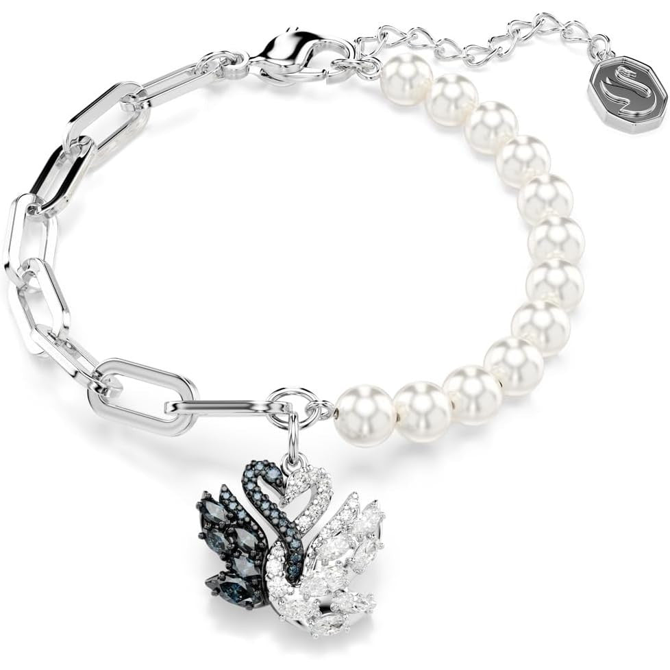 Swarovski Swan Bracelet with Crystal Pearls, Black Rhodium