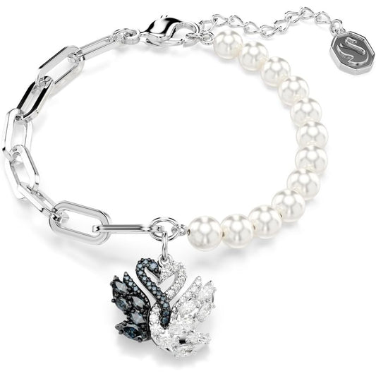 Swarovski Swan Bracelet with Crystal Pearls, Black Rhodium