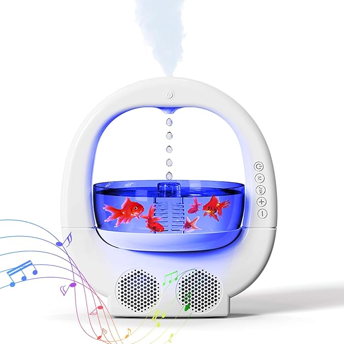 Anti-Gravity Humidifier with Fish Tank, 7-Color Night Light & Bluetooth Speaker