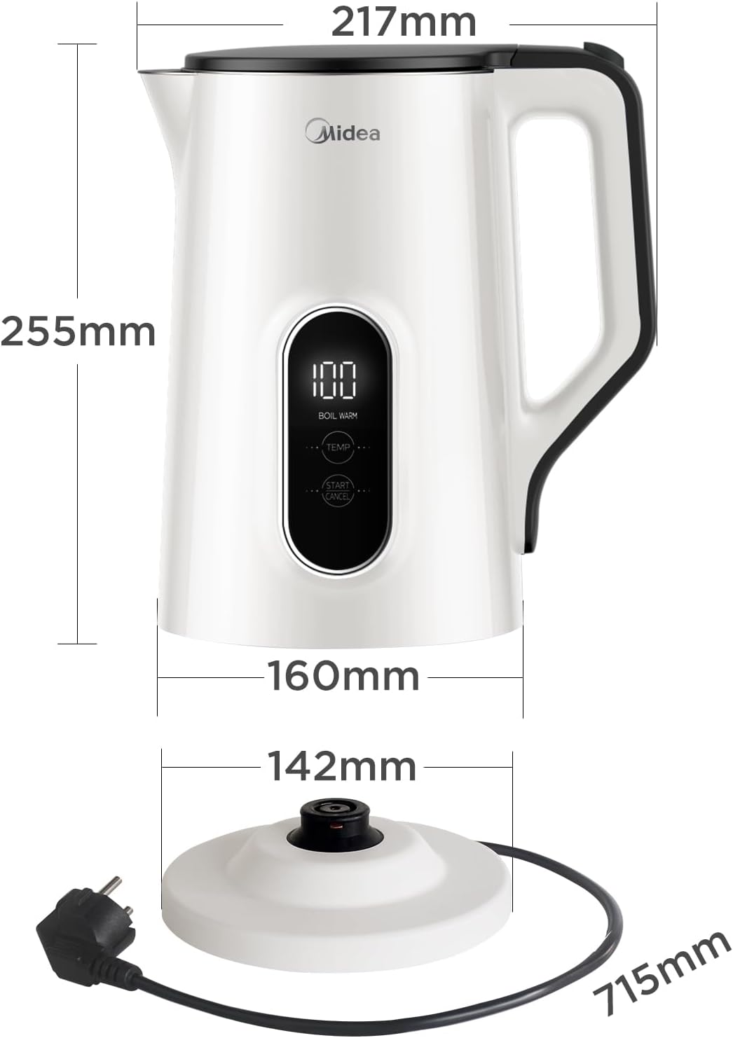 Midea 1.5L Stainless Steel Electric Kettle with Precise Temperature Control