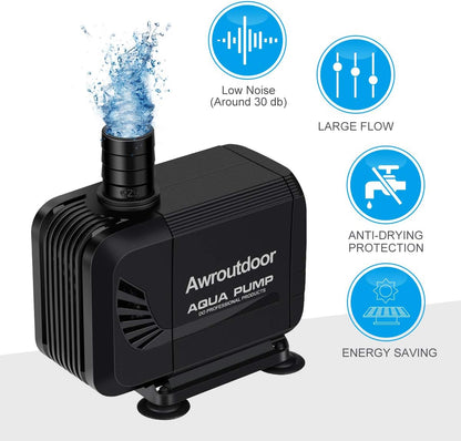 Awroutdoor Submersible Water Pump 35W 2500L/H 3 Nozzles for Aquarium Pond Fountain Hydroponics