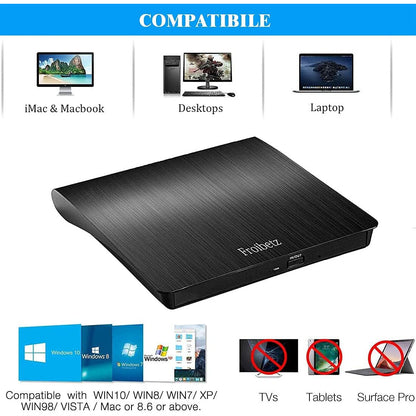 Froibetz External USB 3.0 DVD-RW CD-RW Burner Drive with Card Reader