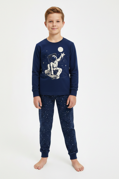 HIP & HOPPS Kids' Cotton Pajama Set – Astronaut Print