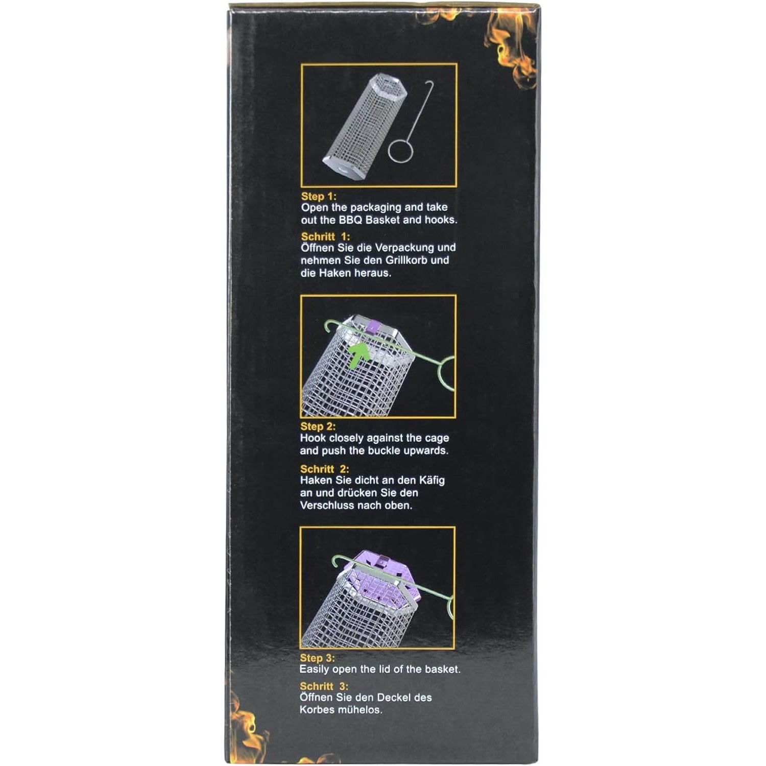 Rolling Grill Basket with Removable Wooden Handle, 304 Stainless Steel Nestable Set for Vegetables and Meats